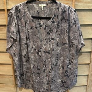 Joie Top Blouse Women XS 100% Silk Abstract Print‎ Gray Tone  - XS